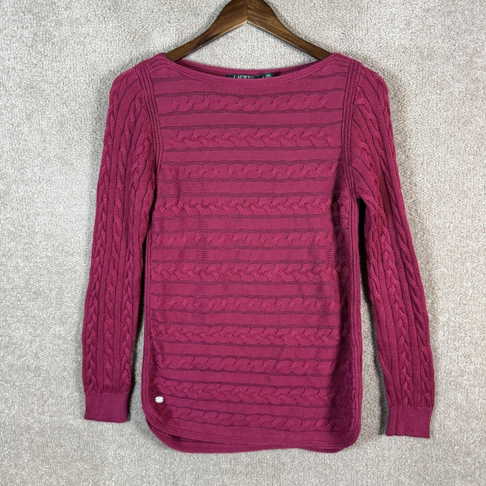 Lauren Ralph Lauren Sweater‎ Womens Medium Pink Cable Knit Tunic Pullover Top